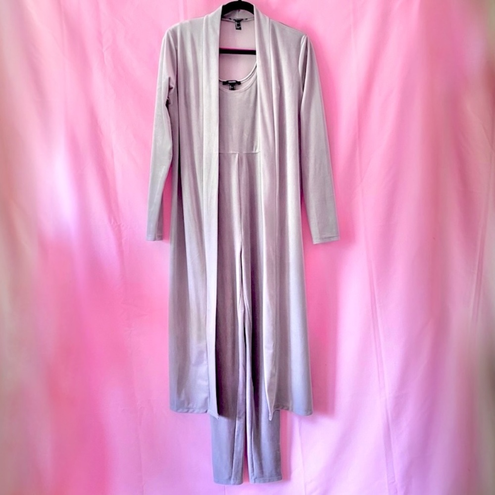 Grey Velour Matching Set Longsleeve Cardigan Pant Bodysuit Silver Small Forever2